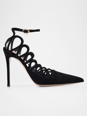 Gianvito Rossi Elisa 105mm Cutout Pumps 38 Black Suede Heels NIB Full Set